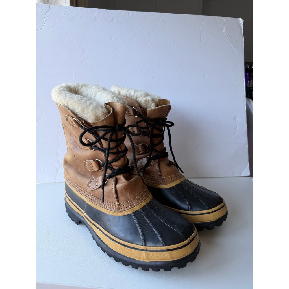 Sorel Caribou Mens 10 Winter Boots Tan Leather Waterproof Snow Made in Canada